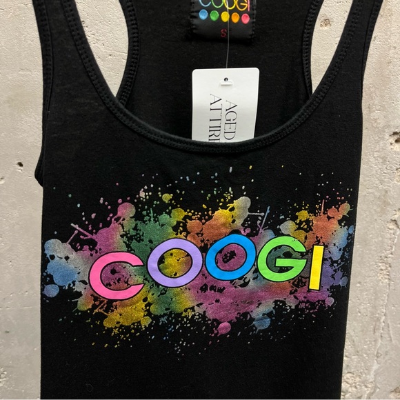 Coogi Women’s Y2K Colorful Metallic Splatter Printed Black Racerback Tank Top S - Picture 4 of 4